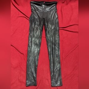 SPANX Faux Leather Black Leggings S Small Women's EUC